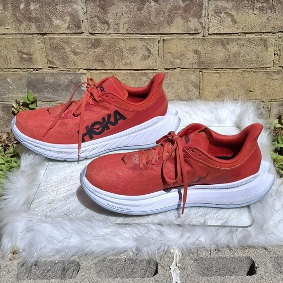 Hoka One One Carbon x 2 Fiesta Red Orange White Running Sneakers Men Size 12D